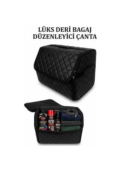 Oto Bagaj Organizeri Kapitone Deri Çanta Siyah Renk