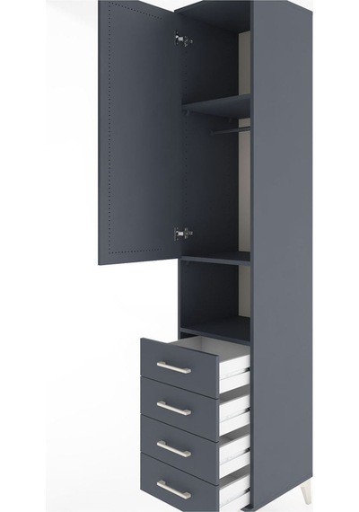 Hyperion Dolap 3 Raflı 4 Çekmeceli Tek Askılı 44x44x221 Antra... Antrasit