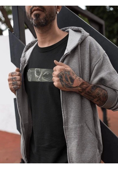 Moda Assema Erkek Bisiklet Yaka Baskılı Kısa Kol T-shirt - Siyah Çok Renkli