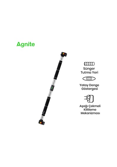 Agnite Er063-gr Gelişmiş Ayarlanabilir Kapı Aralığı Barfiks Çubuğu 90 140 Cm Kaymaz Tabanlı Gri