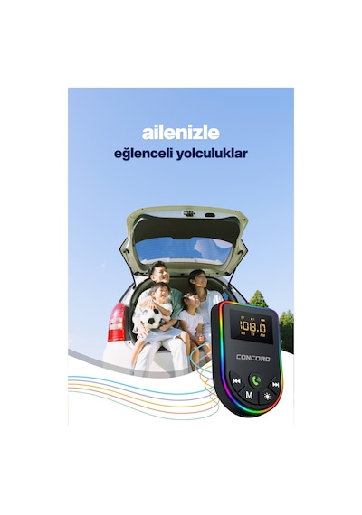 2'si 1 Arada Bluetooth 5.3 Ses Adaptörü, Ses Alıcısı / Vericili, Renkli Işığa Sahip Mp3 Çalar
