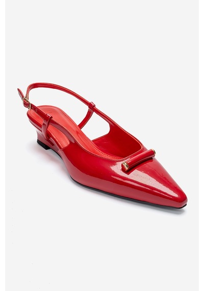 Luvishoes Rhea Kırmızı Rugan Tokalı Mini Dolgu Kadın Topuklu Ayakkabı
