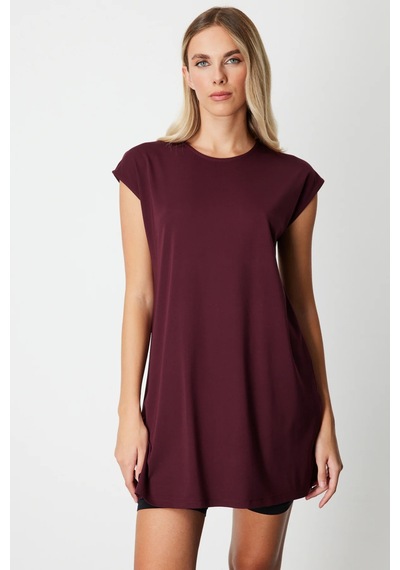 On Kadın Sıfır Yaka Basic Tunik 61419 Bordo