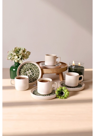 Keramika Timeless Green Stackable Çay Takımı 8 Parça 4 Kişilik 21975 Krem