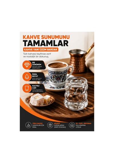 Dmr Home 6'lı Kahve Yanı Üzüm Bardak Mini Cam Su Bardağı Şeffaf Kahve Sunum Bardağı