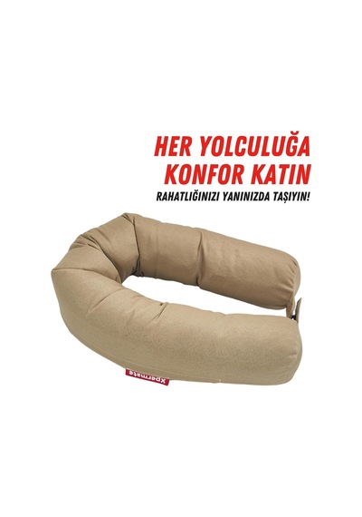 Fermuarlı Seyahat Yastığı Cırt Cırtlı Seyahat Boyun Yastığı Yolculuk Yastığı 110cm Bej