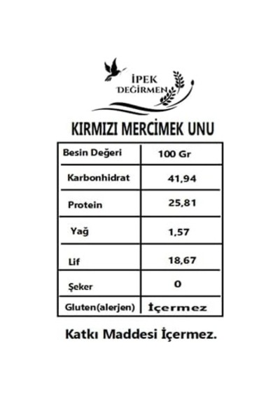Glutensiz Kırmızı Mercimek Unu, 5 Kg, Büyük Boy, Saf