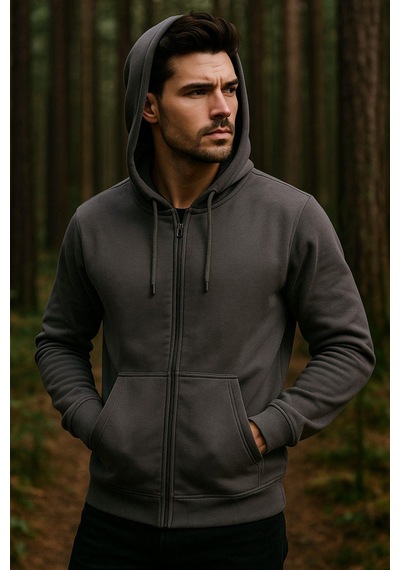 Erkek Kapüşonlu Pamuklu Sweatshirt Hırka Fermuarlı Rahat Kalıp Basic Hırka Çok Renkli