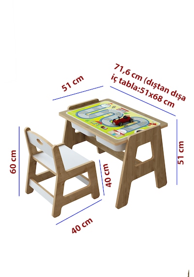 Lesson Montessori Ahşap Aktivite Masa Sandalye Takımı Yeşil