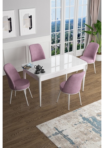 Canisa Han Serisi 70x114 Açılabilir Mdf Mutfak Masası Takımı Beyaz Masa 4 Pembe Sandalye Masa Beyaz Sandalyeler Pembe Canisa Han Serisi 70x114 Açılabilir Mdf Mutfak Masası Takımı Beyaz Masa 4 Pembe Sandalye Masa Beyaz Sandalyeler Pembe