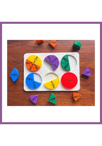 Bezos 3d Baskı Kesirler Öğretim Seti - Eğitici Ahşap Görünümlü Matematik Puzzle, Kesir Öğrenme Materyali 6 Daire, 24 Parça Rengaren
