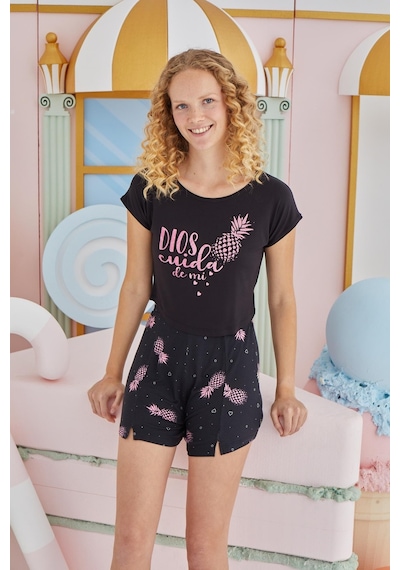 Sevim Kadın Kısa Kol Siyah Şortlu Pijama Takım C9t1n851 001