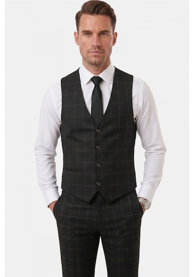 Deepsea Erkek Siyah Slim Fit 3 Lü Takım Elbise Kareli Ekose Desenli Yelekli Şık Takım 2600517 Deepsea Erkek Siyah Slim Fit 3 Lü Takım Elbise Kareli Ekose Desenli Yelekli Şık Takım 2600517