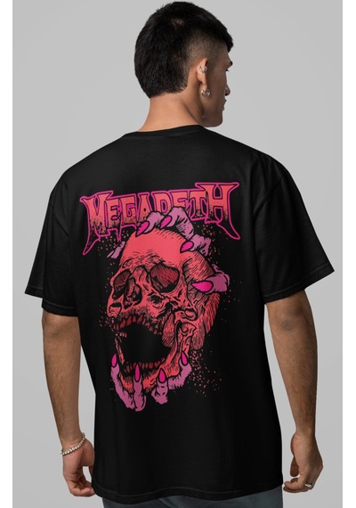 Sevbano Megadeth Rock Metal Müzik Grubu Sırt Baskılı Unisex Oversize Tişö Siyah