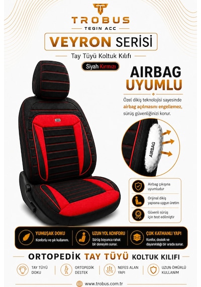 Audi Q2 2016 2017 2018 2019 2020 Uyumlu Veyron Serisi Siyah Kırmızı Oto Koltuk Kılıfı