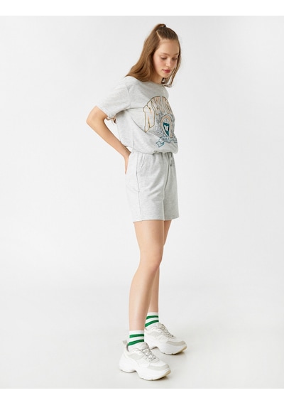 Koton Beli Lastikli Cepli Şort Gri Melanj 2yal28079ık