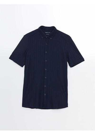 Lcwaıkıkı Classic Lacivert Regular Fit Kısa Kollu Desenli Poplin Erkek Gömlek