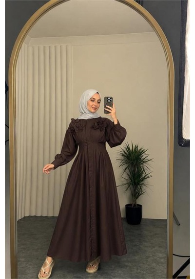 Neşeli Butik Kadın Kahverengi Belden Oturtmalı Çiçek Detaylı Premium Tesettür Elbise Nbvq4933 Neşeli Butik Kadın Kahverengi Belden Oturtmalı Çiçek Detaylı Premium Tesettür Elbise Nbvq4933