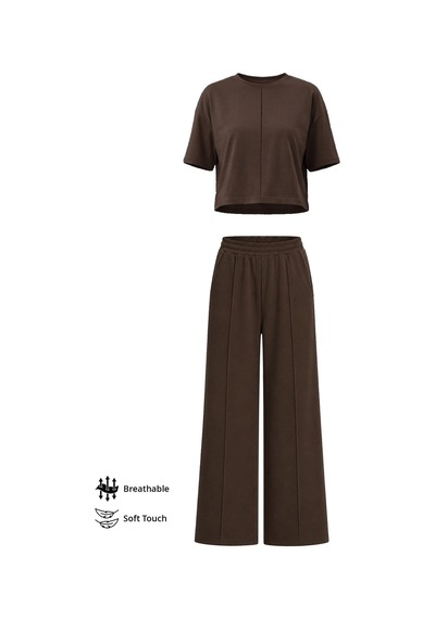 Cottonhıll Premium - Sway Collection Kahverengi Modal Nervür Dikiş Detay Kadın Eşofman Takımı