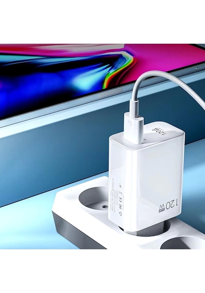 120w Usb Hızlı Type C Uçlu Kablolu Şarj Aleti Çok Renkli