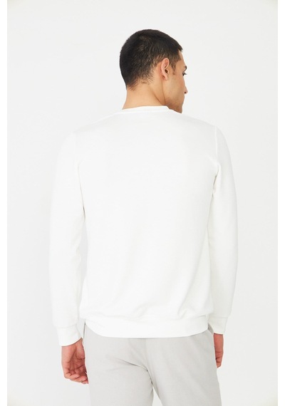 White Stone Beyaz Basic Bisiklet Yaka Erkek Sweatshirt Beyaz