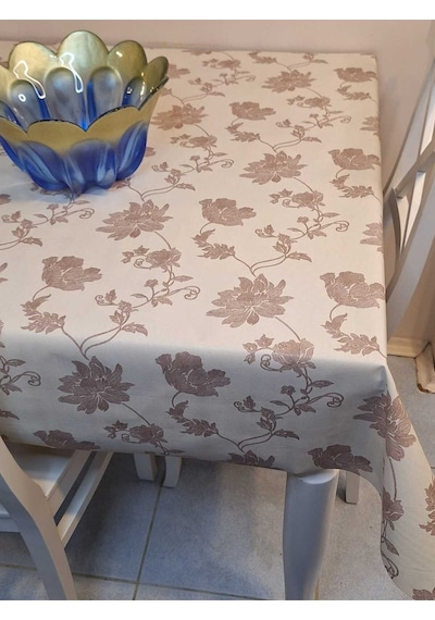 Simli Keten Dokulu Pvc Masa Örtüsü 24keteno7 Bej