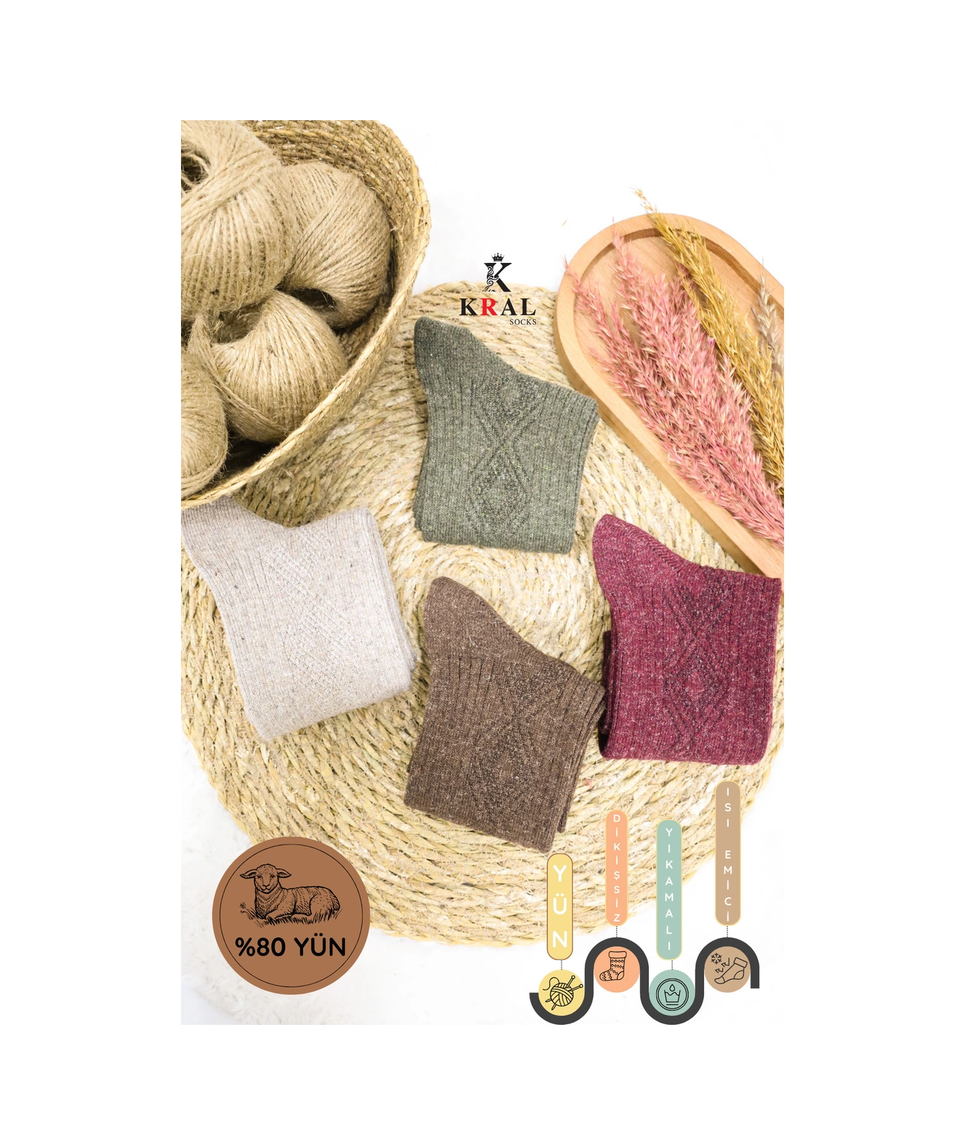 Miss Lana Ladies Socks Kışlık 4 Çift Lambswool Kadınlar Için Termal Kutulu Dikişsiz Yün Çorap ASORTİ