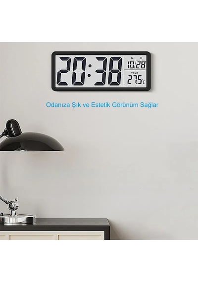 Hymark Lcd Ekran 20x8cm Dijital Duvar Saati Usb Pilli Zaman Sıcak Siyah