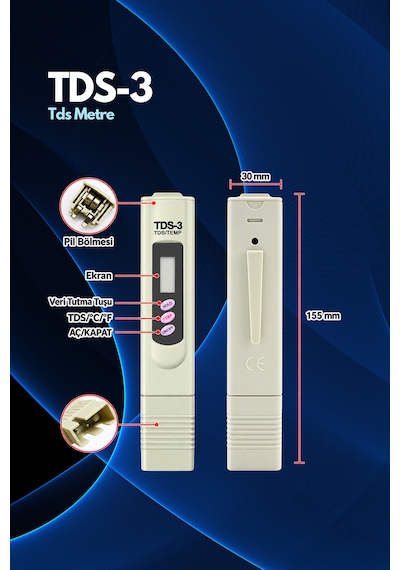 Tds-3 Dijital Su Kalitesi Ölçüm Cihazı Tds Ve Sıcaklık Ölçer Beyaz