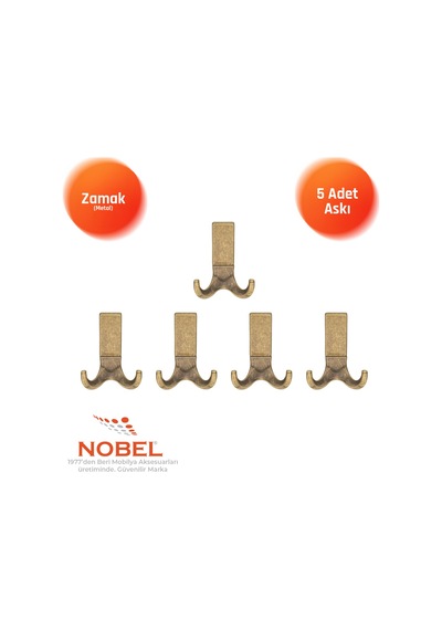 Best Lüks Askı, Metal, Vestiyer Askı, 121 Gr, Dolap Askılık, Duvar Askılığı, Antik Sarı Vidalı 5 Adet