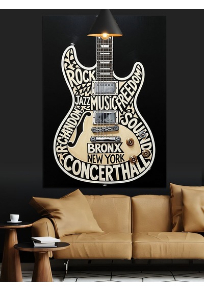 Klasik Gitar Soyut Çizim Dekoratif Kanvas - Mdf Ahşap Tablo