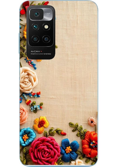 Redmi 10 2022 Uyumlu İşlemeli İğne Oyası Baskılı Silikon Kılıf Renkli