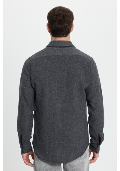Tudors Erkek Slim Fit Dar Kesim Armürlü Oduncu Cepli Spor Yaka Antrasit Gömlek-41859 Antrasit