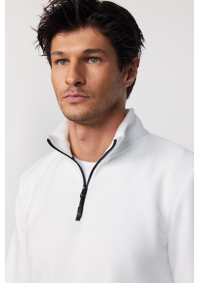 Tudors Erkek Dik Yaka Tüylenme Yapmayan Soğuk Geçirmez Standart Fit Rahat Kesim Polar Ekru Sweatshirt-30139-ekru Ekru