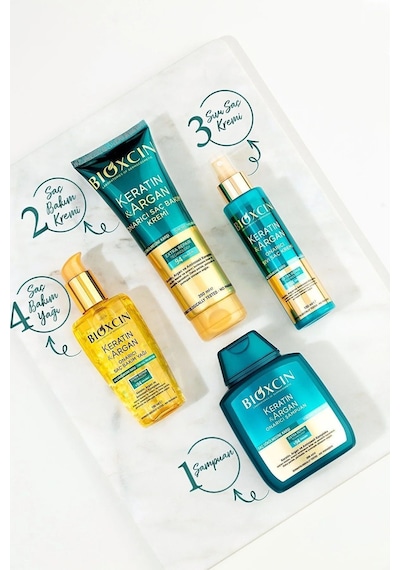Keratin & Argan Onarıcı Şampuan 300ml + Keratin Argan Saç Bakım Yağı + Saç Kremi+onarıcı Sıvıyağ
