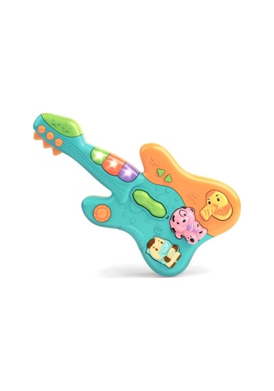 Hayvan Sesleri Çıkaran Işıklı Ninnili Müzikli Gitar İnteraktif Bebek Eğitici Tuşlu Oyuncak - Mavi