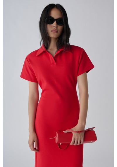 Suud Collection Kırmızı Raine Polo Yaka Elbise