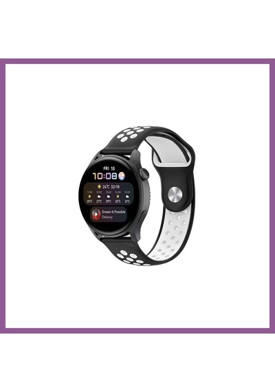 Bezos Watch 20mm Uyumlu Spor Delikli Kordon - Siyah-beyaz Rengaren
