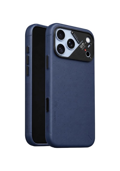 A18 İphone 18 Pro Uyumlu Aramid Fiber Parçacık Dokulu Meka Tasarım Darbe Emici Kılıf Mavi