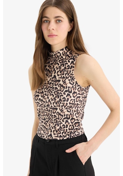 DeFacto Slim Fit Dar Kesim Leopar Desenli Yarım Balıkçı Yaka Atlet D5542AX25SPBN287
