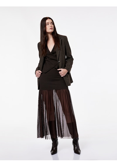 Koton Koton X Şahika Ercümen - Slim Fit Tül Detaylı Midi Etek Kahverengi 6wak10307ek Kahve
