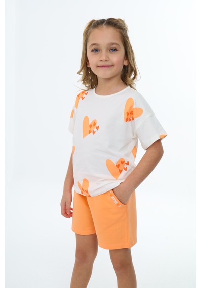 Toontoy Kids Toontoy Kız Çocuk Baskılı Şortlu Takım Turuncu