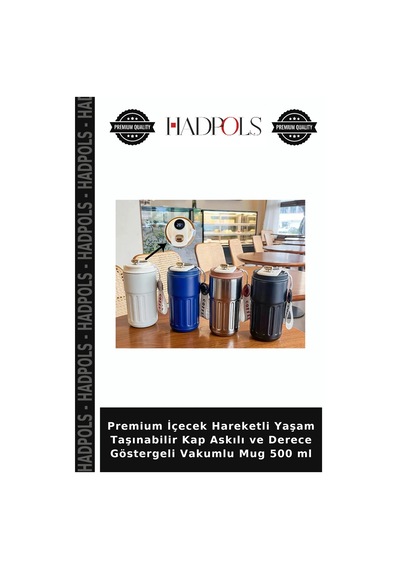 Premium İçecek Hareketli Yaşam Taşınabilir Kap Askılı Ve Derece Göstergeli Vakumlu Mug 500 Ml Çok Renkli