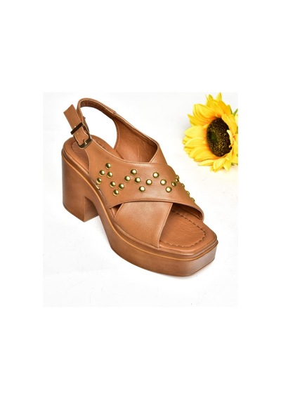 Fox Shoes S996121009 Taba Kalın Topuklu Kadın Sandalet Taba