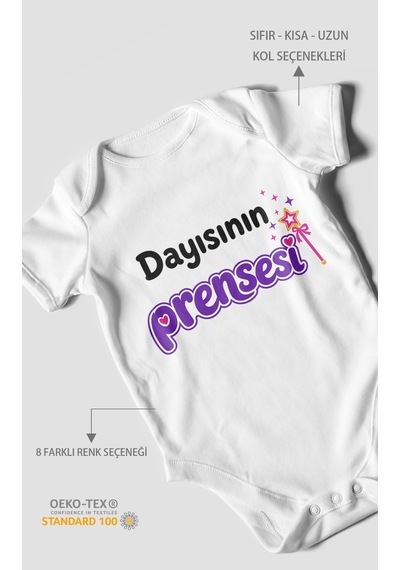 Morivokids Dayısının Prensesi Kısa Kollu Bebek Body %100 Pamuk Beyaz