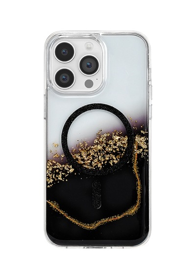 Onegif Apple İphone 15 Pro Max Lotus Simli Magsafe Kapak - Siyah - Siyah