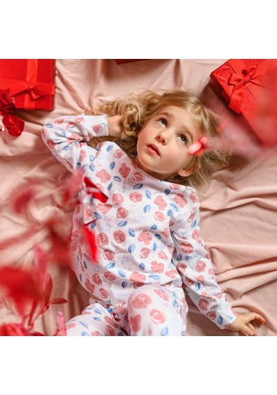 Antebies Suluboya Çiçek Uzun Kollu Pijama Takımı Pembe