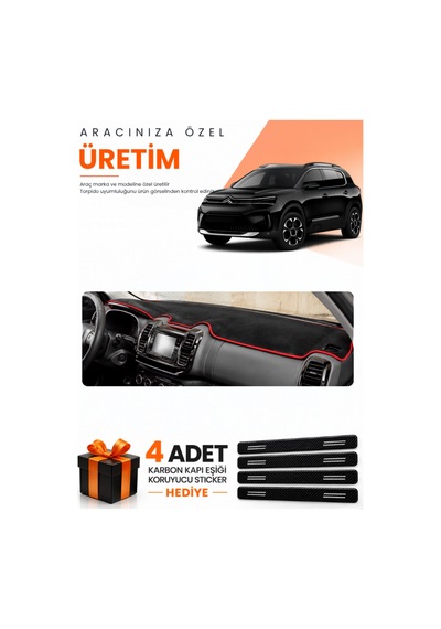 Cıtroen C5 Aircross 2018-2026 Uyumlu Torpido Koruma Örtüsü Oto Kılıfı - Siyah Kırmızı