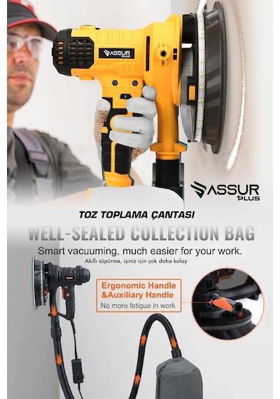 Assur ASR418-02-52 850 W Ledli Toz Emmeli Zımpara Makinesi Sarı