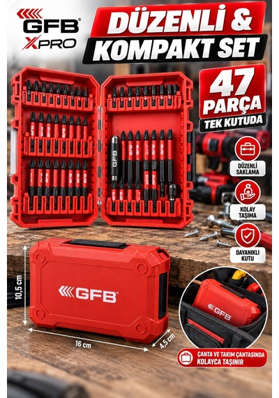 Gfb Xpro 47 Parça Darbeli Tornavida Ucu Seti 25/50/75/90 Mm Ph Pz Hex Torx Uçlar, Manyetik Somun T